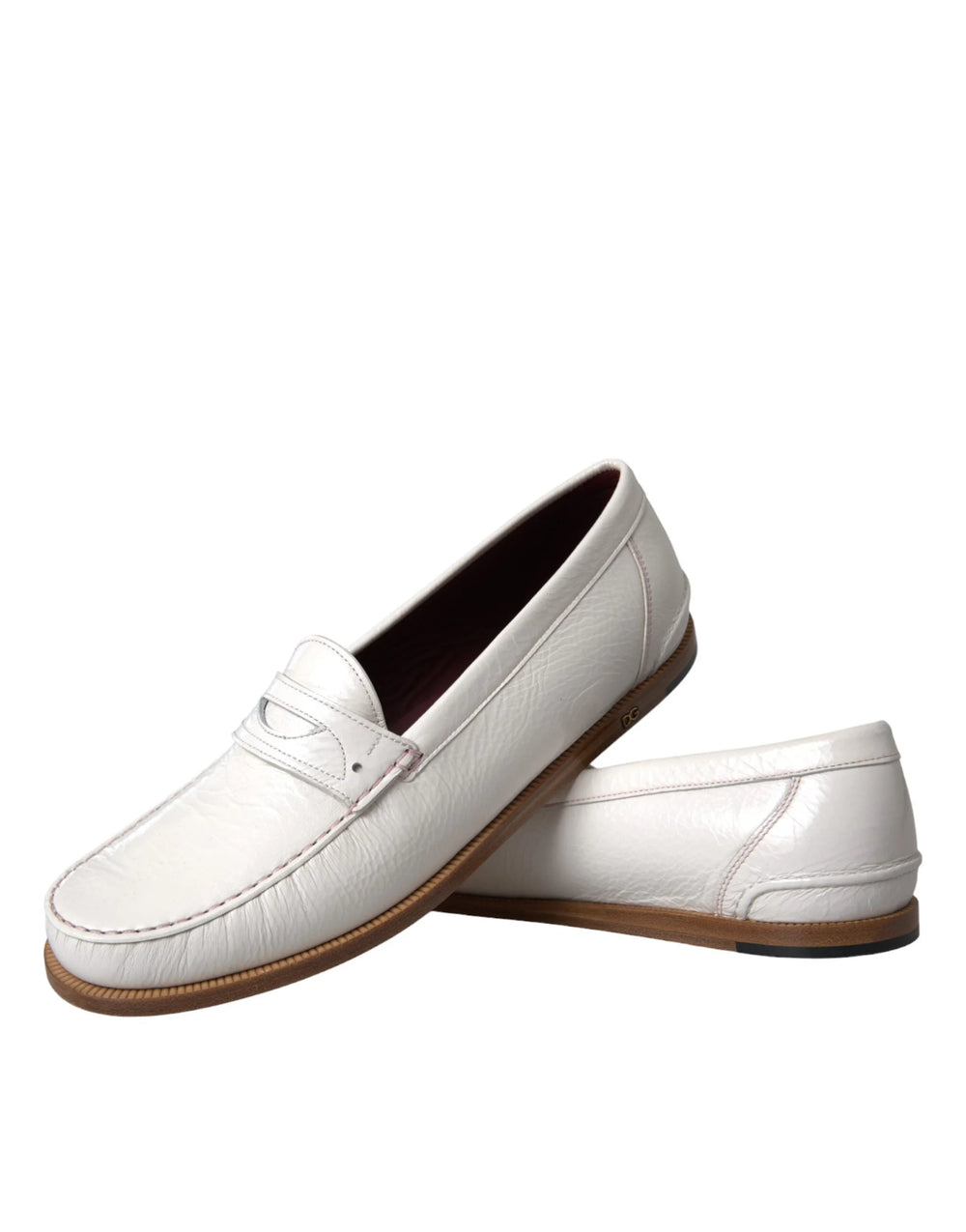 Dolce & Gabbana White Leather Slip On Mocassin Loafers Shoes - Flats
