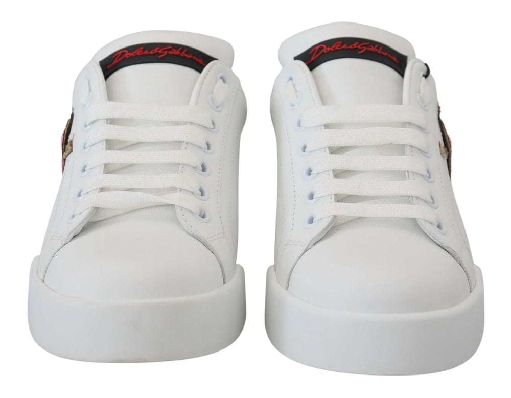 Dolce & Gabbana White Leather Sneaker Portofino Logo Heart Shoes - EU35/US4.5 - Sneakers