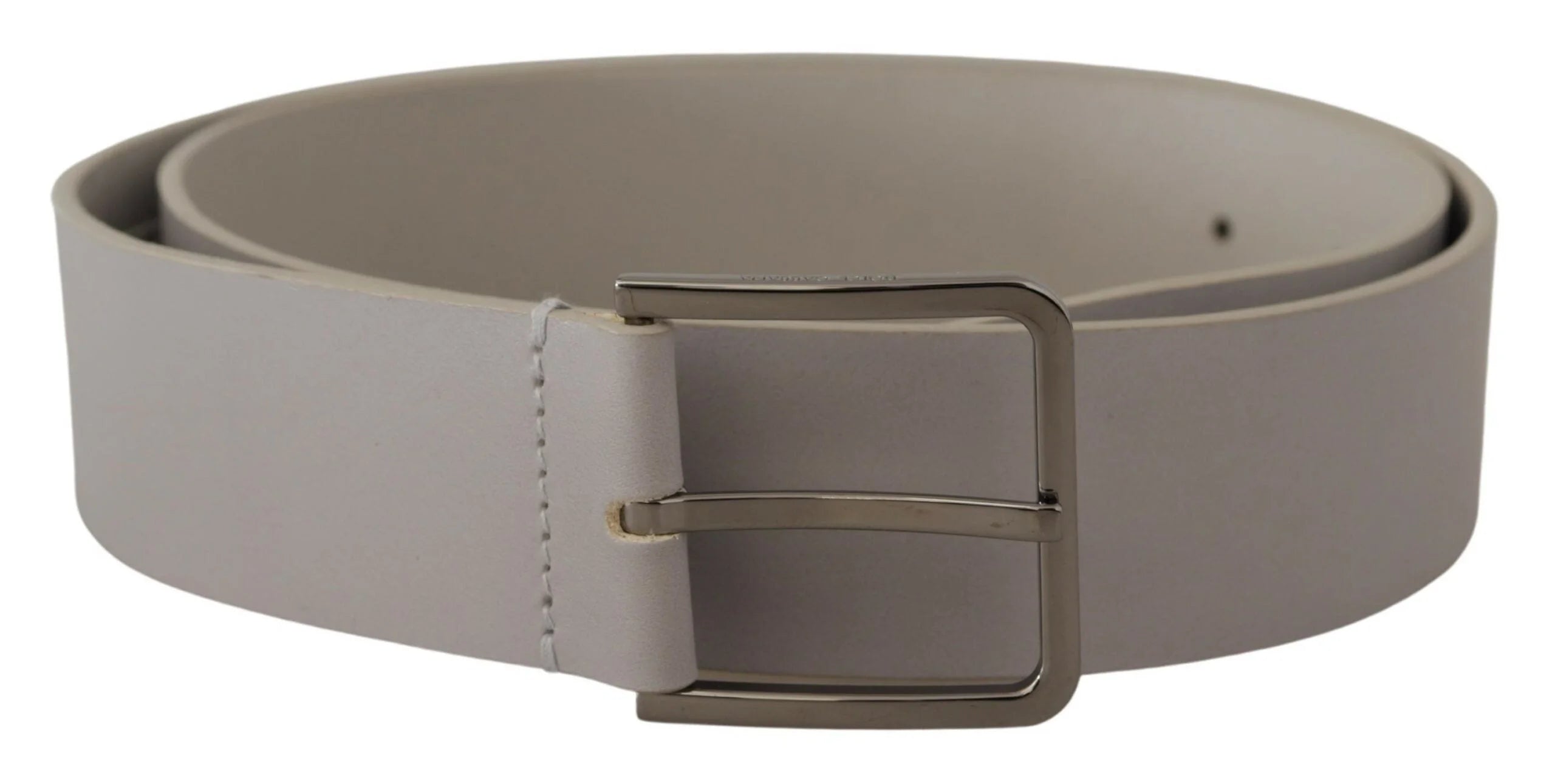 Dolce & Gabbana White Leather Wide Silver Metal Buckle Belt - 90 cm / 36 Inches - Belts