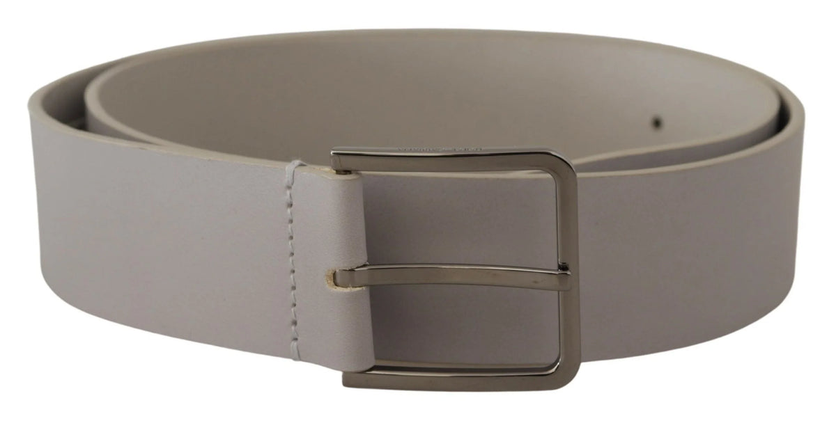 Dolce & Gabbana White Leather Wide Silver Metal Buckle Belt - 90 cm / 36 Inches - Belts