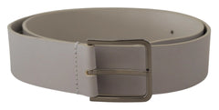Dolce & Gabbana White Leather Wide Silver Metal Buckle Belt - 90 cm / 36 Inches - Belts