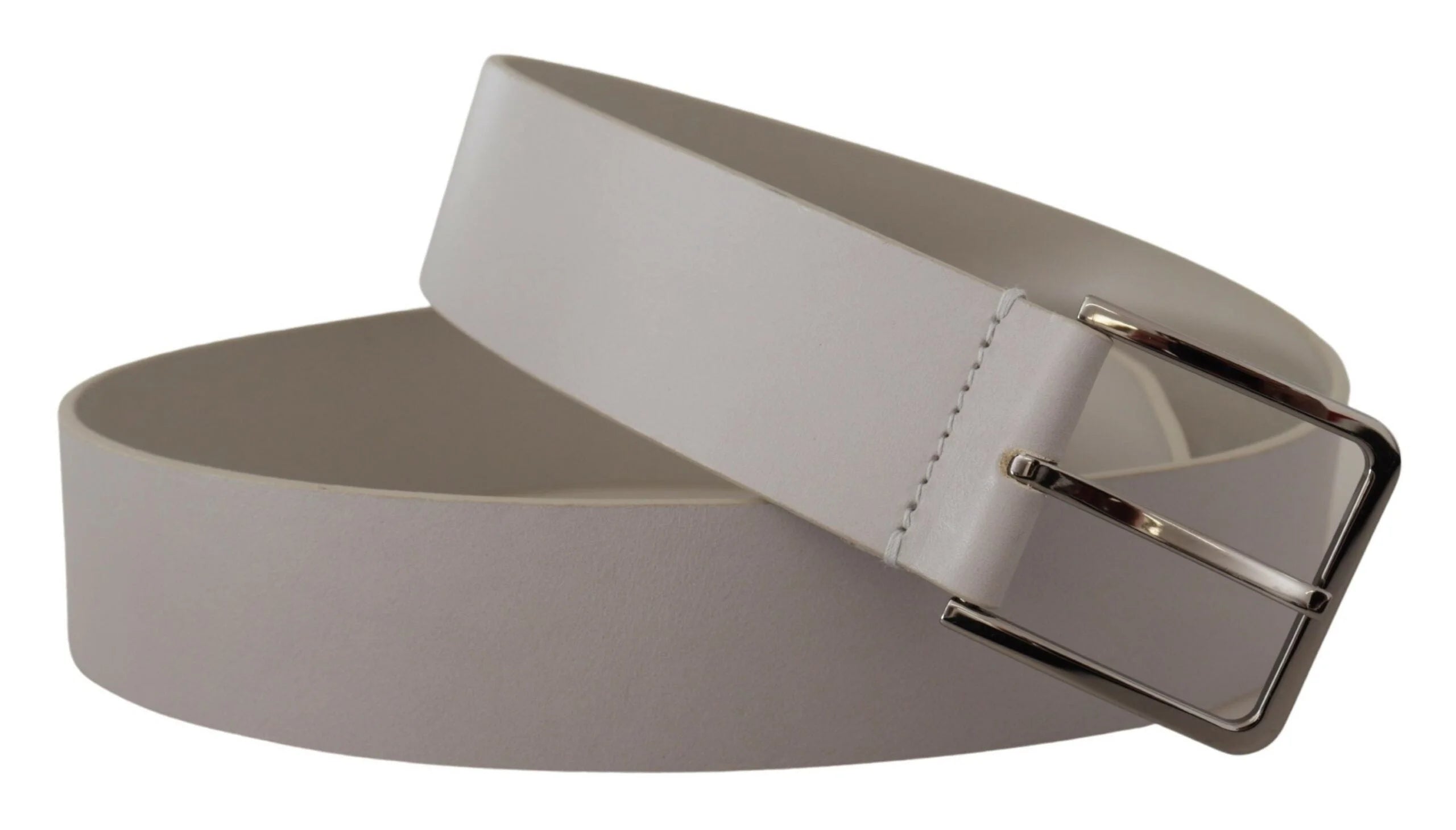 Dolce & Gabbana White Leather Wide Silver Metal Buckle Belt - 90 cm / 36 Inches - Belts