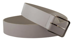 Dolce & Gabbana White Leather Wide Silver Metal Buckle Belt - 90 cm / 36 Inches - Belts