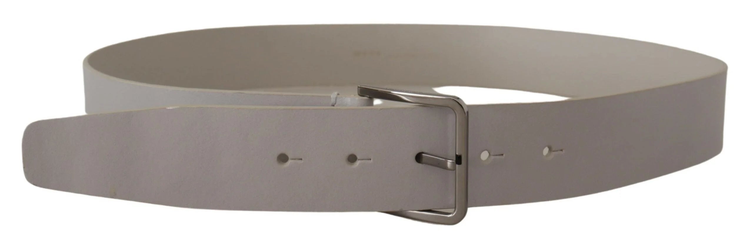 Dolce & Gabbana White Leather Wide Silver Metal Buckle Belt - 90 cm / 36 Inches - Belts