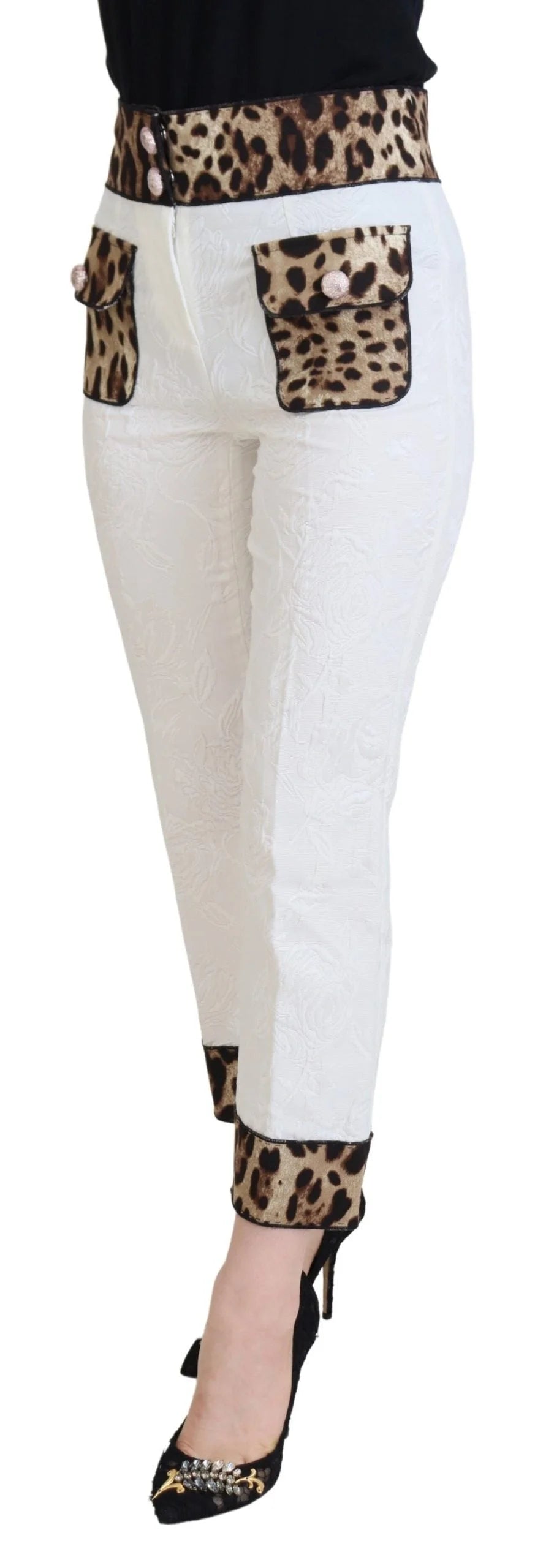 Dolce & Gabbana White Leopard Print High Waist Pants - IT36|XXS - Trousers