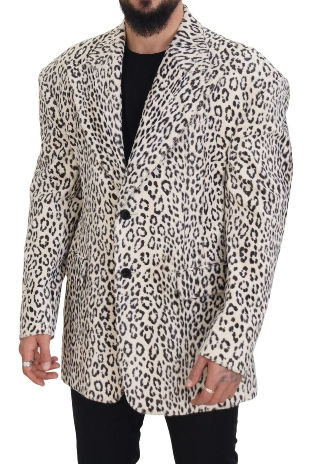 Dolce & Gabbana White Leopard Single Breasted Coat Blazer - IT50 | L - Sport Jackets