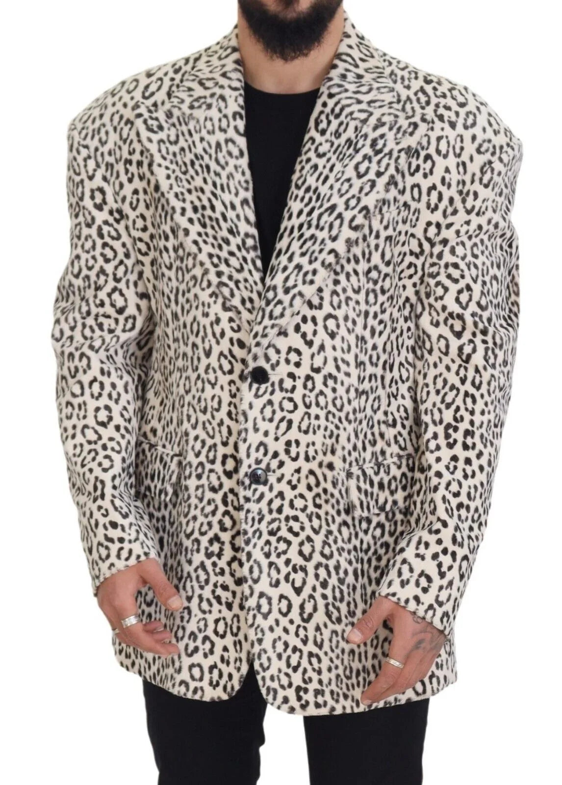 Dolce & Gabbana White Leopard Single Breasted Coat Blazer - IT50 | L - Sport Jackets