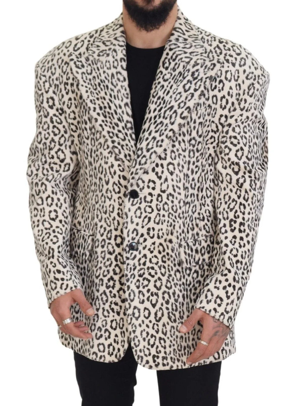 Dolce & Gabbana White Leopard Single Breasted Coat Blazer - IT50 | L - Sport Jackets