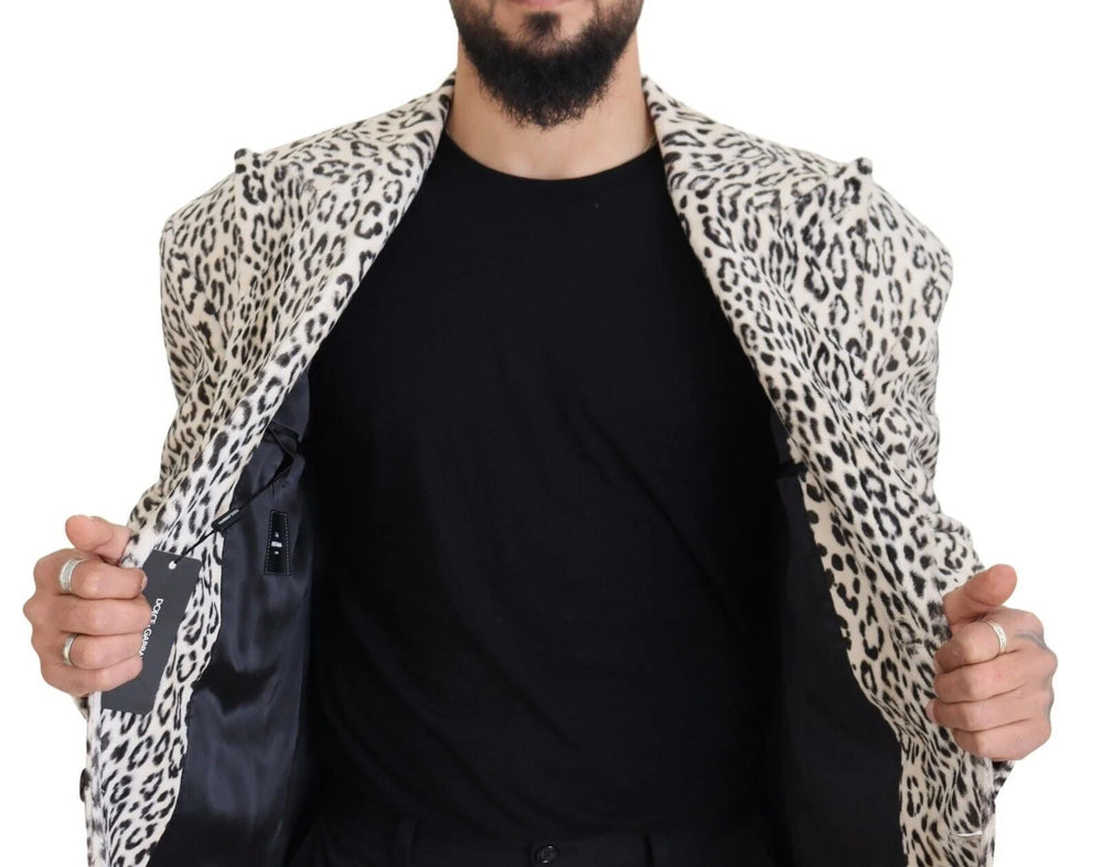 Dolce & Gabbana White Leopard Single Breasted Coat Blazer - IT50 | L - Sport Jackets