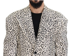 Dolce & Gabbana White Leopard Single Breasted Coat Blazer - IT50 | L - Sport Jackets