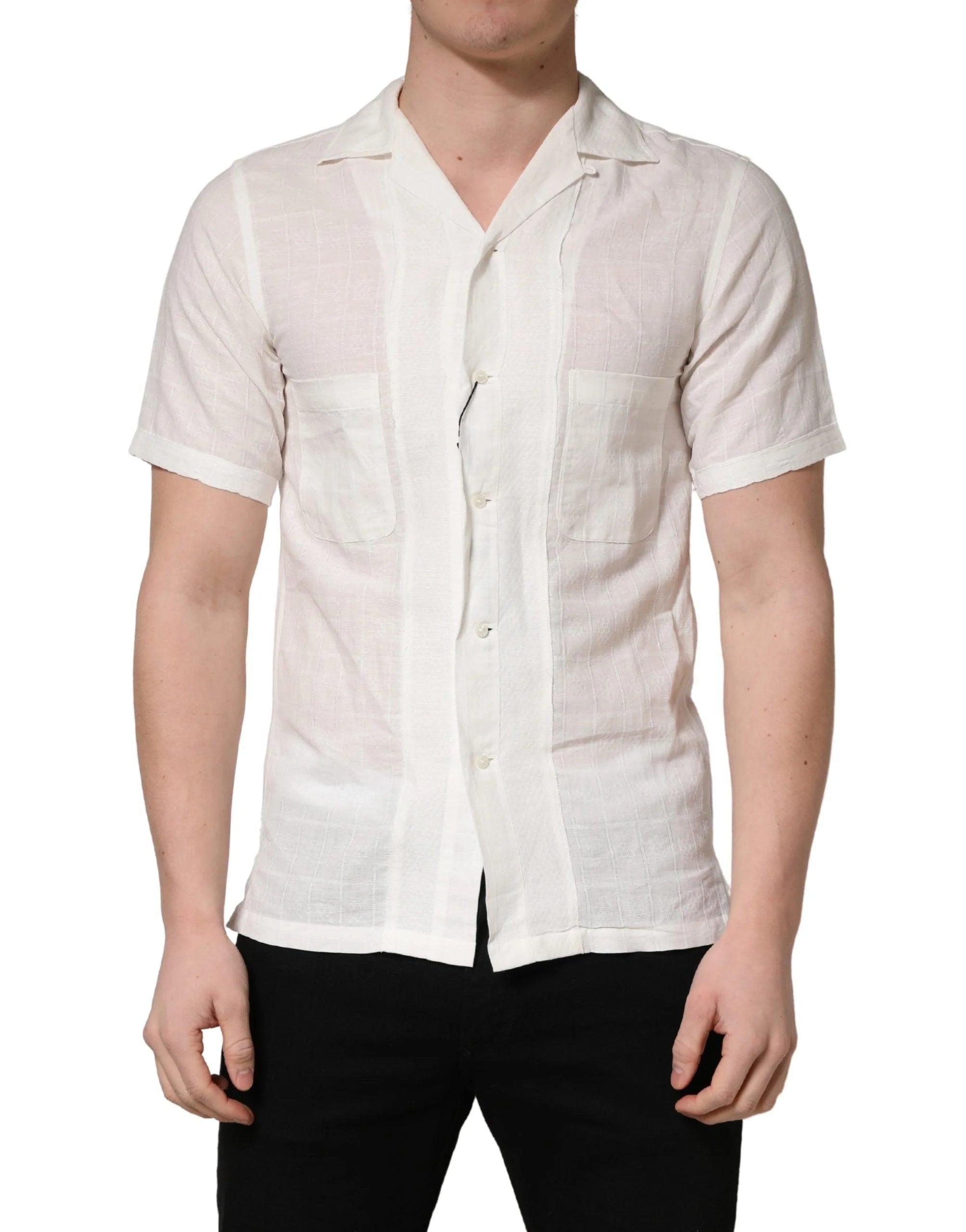 Dolce & Gabbana White Linen Short Sleeves Button Down Shirt - IT37 | XS
