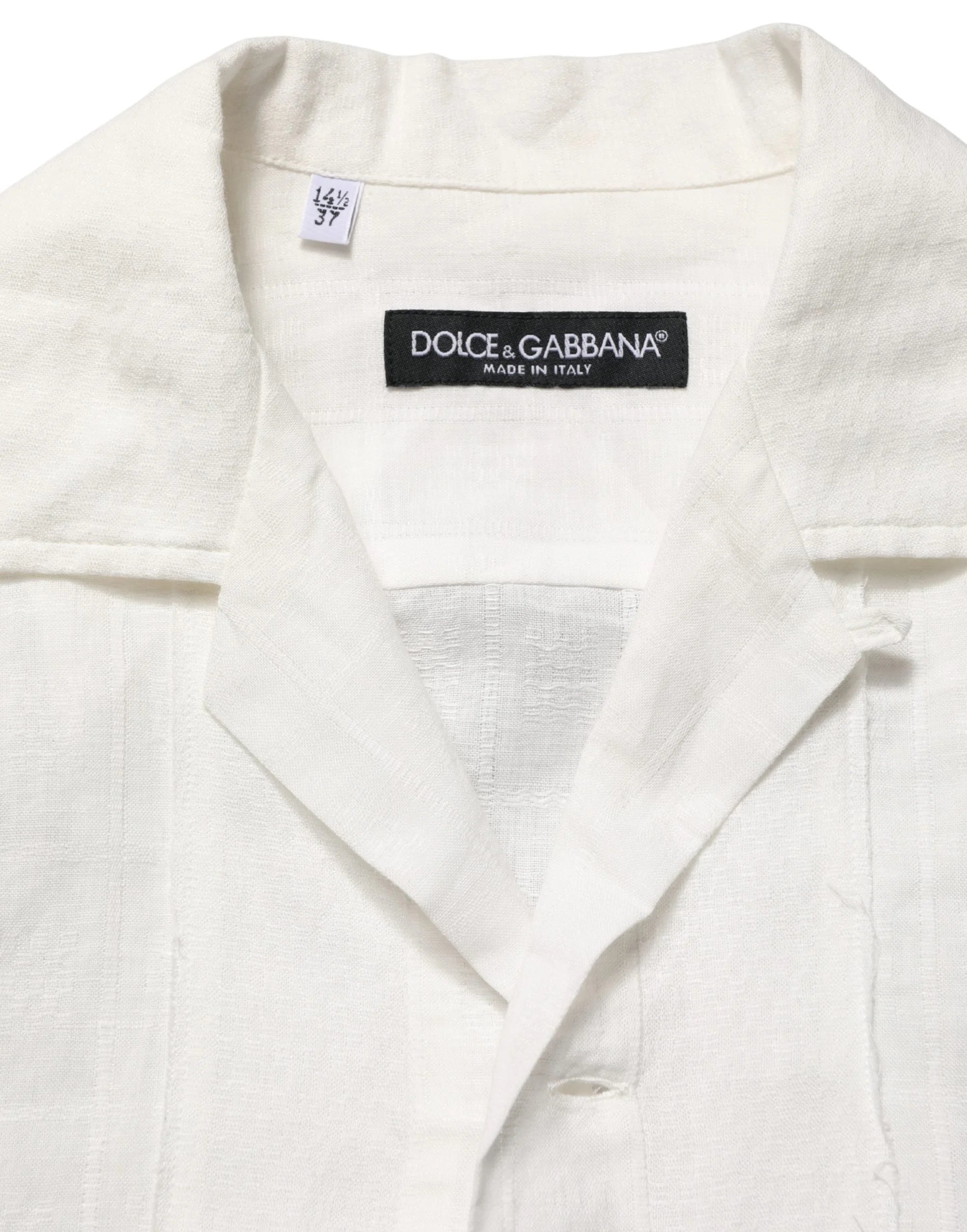 Dolce & Gabbana White Linen Short Sleeves Button Down Shirt - IT37 | XS