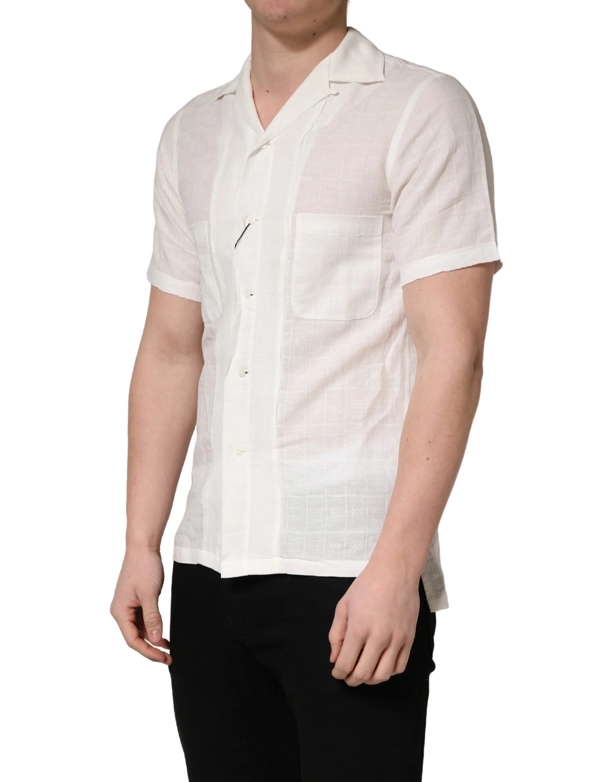 Dolce & Gabbana White Linen Short Sleeves Button Down Shirt - IT37 | XS