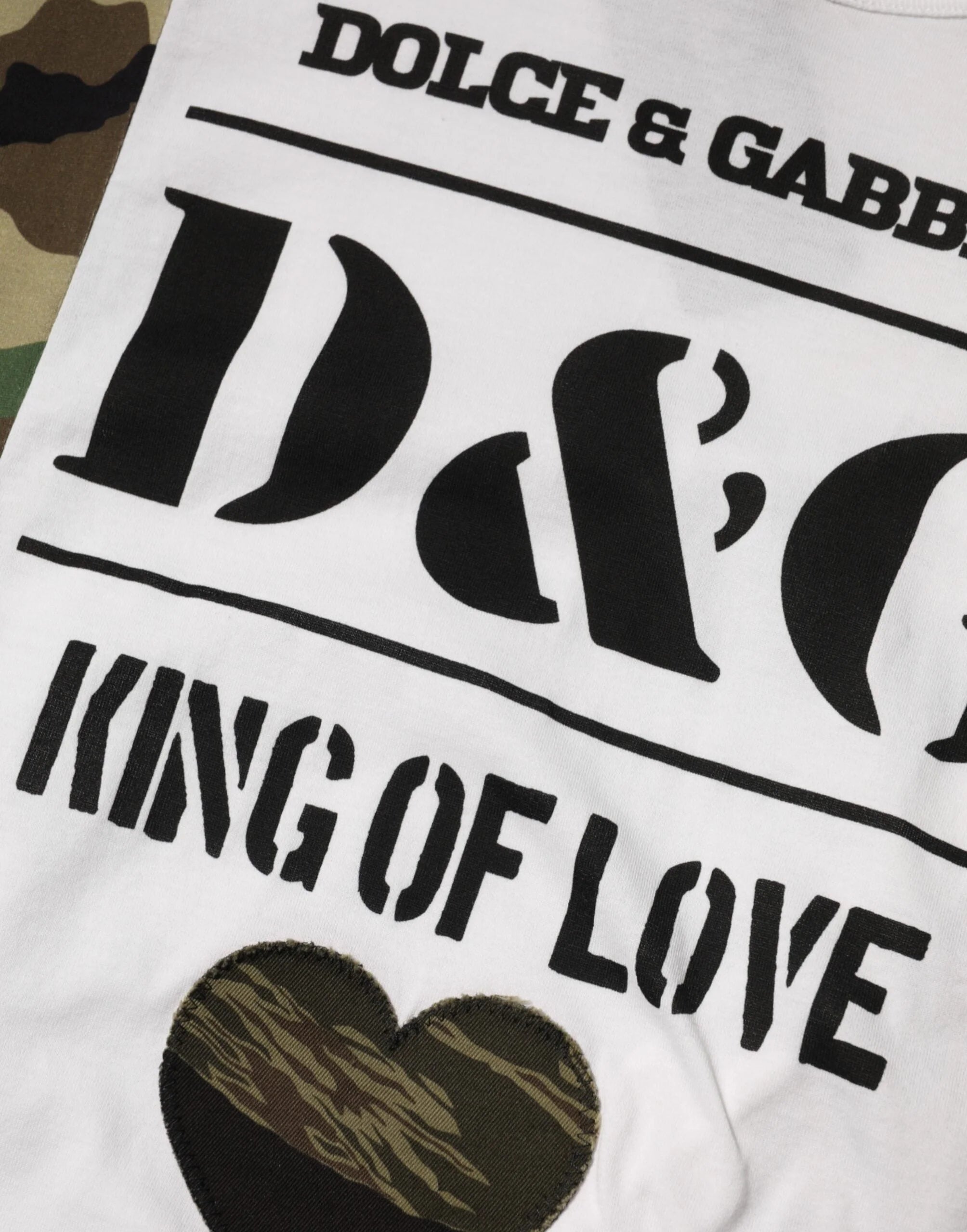 Dolce & Gabbana White Logo Camouflage Crew Neck Men T-shirt - IT50 | L