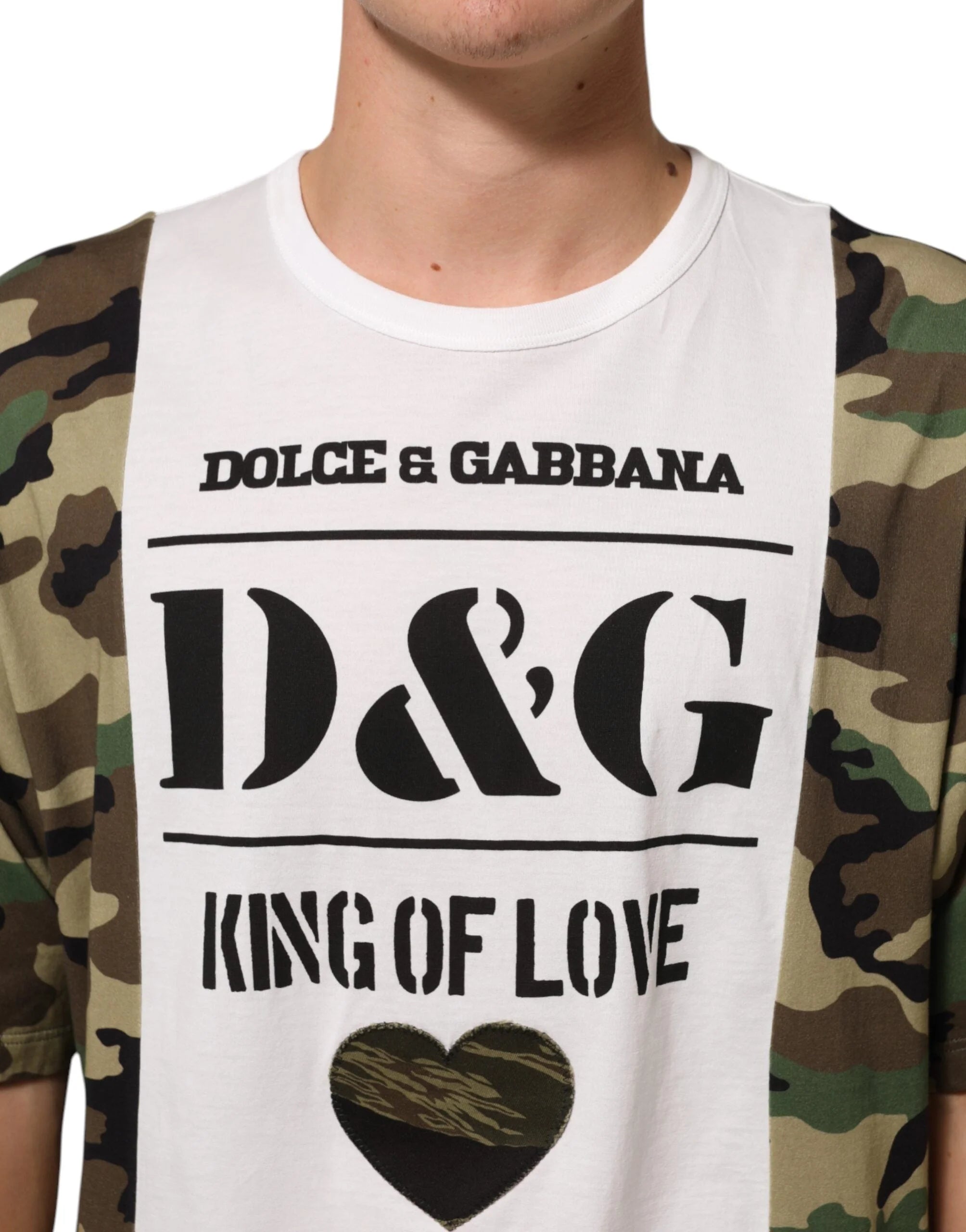Dolce & Gabbana White Logo Camouflage Crew Neck Men T-shirt - IT50 | L - T-Shirts