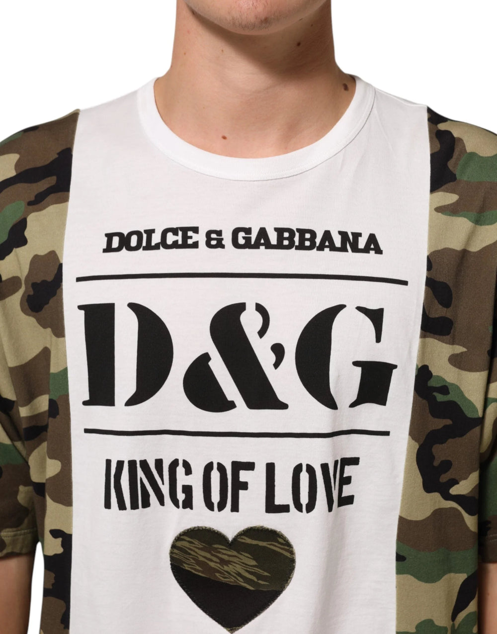 Dolce & Gabbana White Logo Camouflage Crew Neck Men T-shirt - IT50 | L - T-Shirts