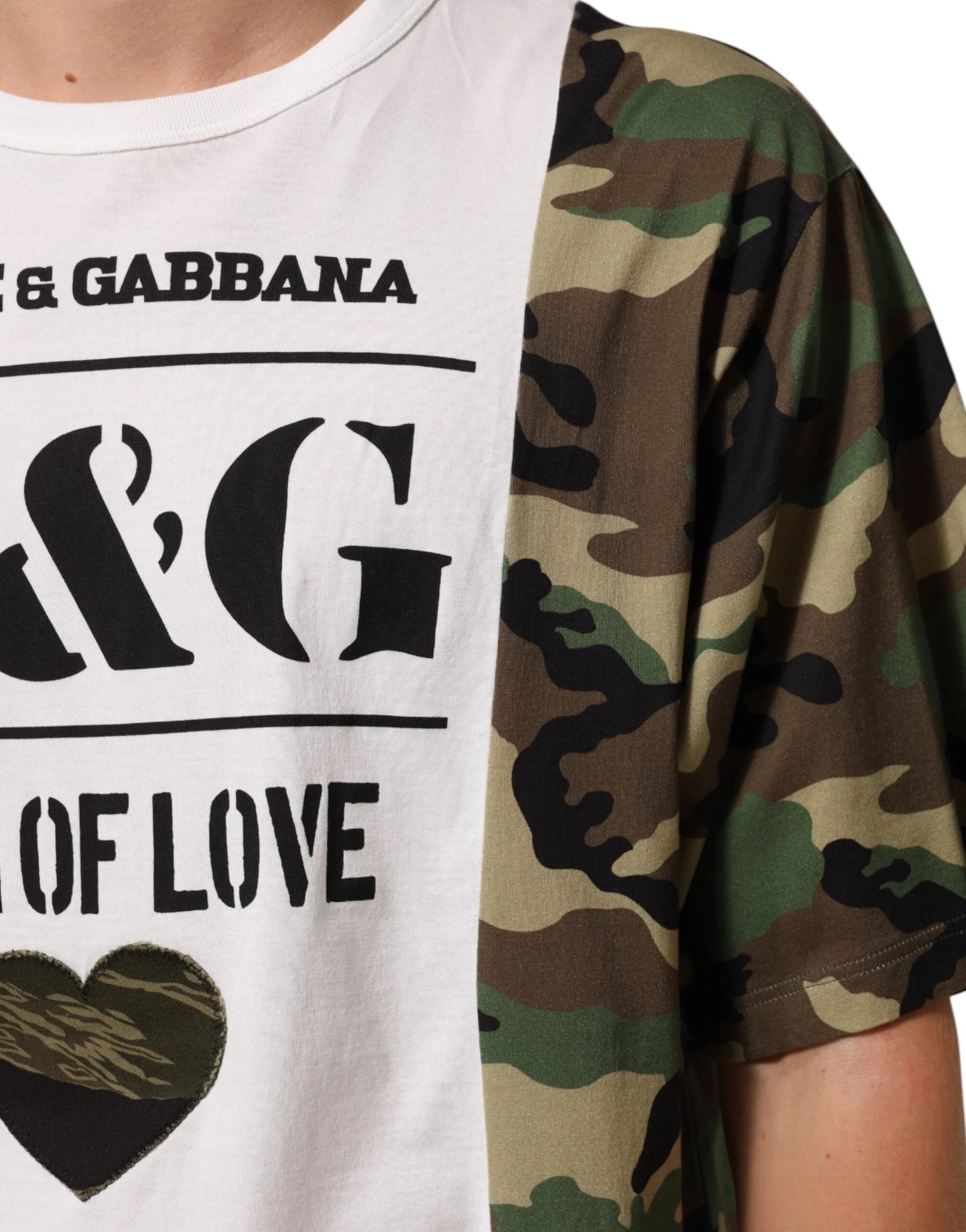 Dolce & Gabbana White Logo Camouflage Crew Neck Men T-shirt - IT50 | L