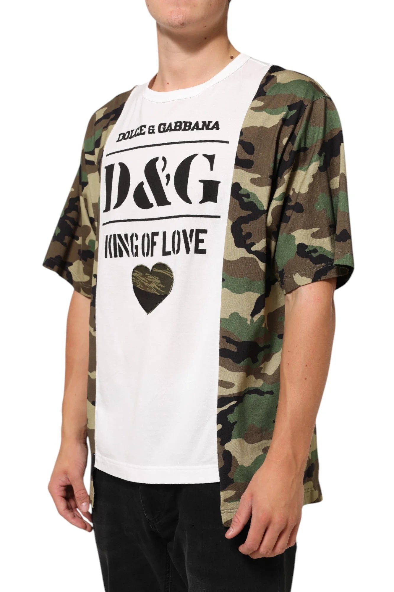 Dolce & Gabbana White Logo Camouflage Crew Neck Men T-shirt - IT50 | L