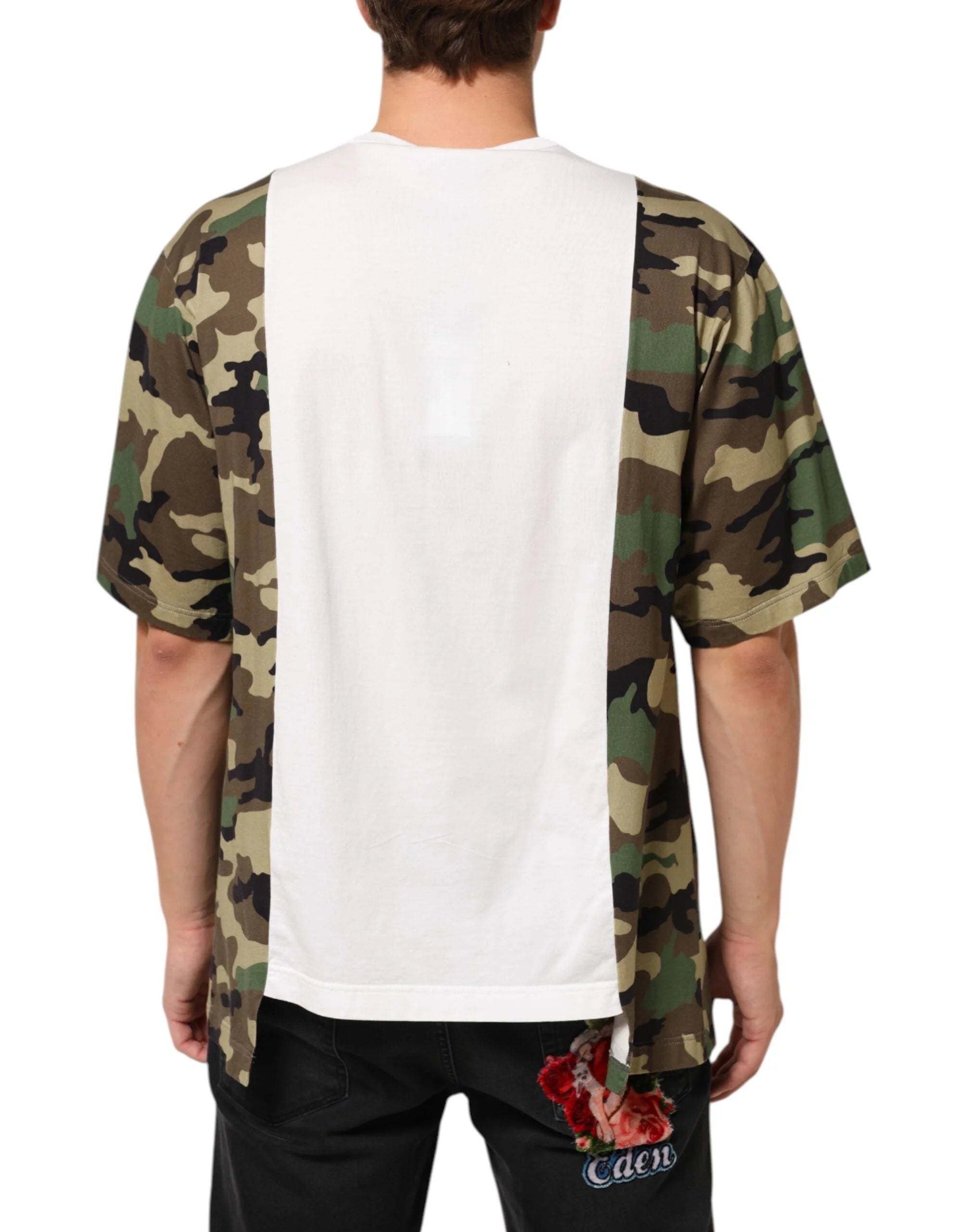 Dolce & Gabbana White Logo Camouflage Crew Neck Men T-shirt - IT50 | L