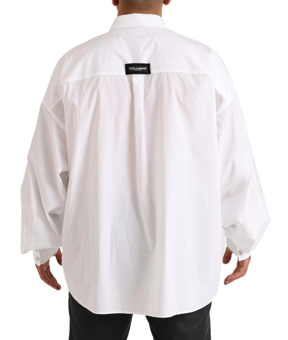 Dolce & Gabbana White Logo Cotton Casual Long Sleeves Shirt - IT41 | L - Shirts
