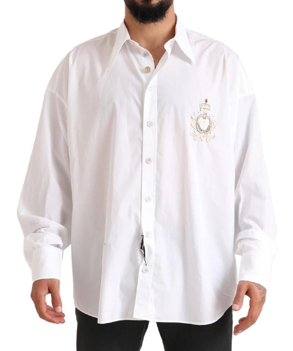 Dolce & Gabbana White Logo Cotton Casual Long Sleeves Shirt - IT41 | L - Shirts