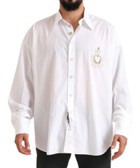 Dolce & Gabbana White Logo Cotton Casual Long Sleeves Shirt - IT41 | L - Shirts