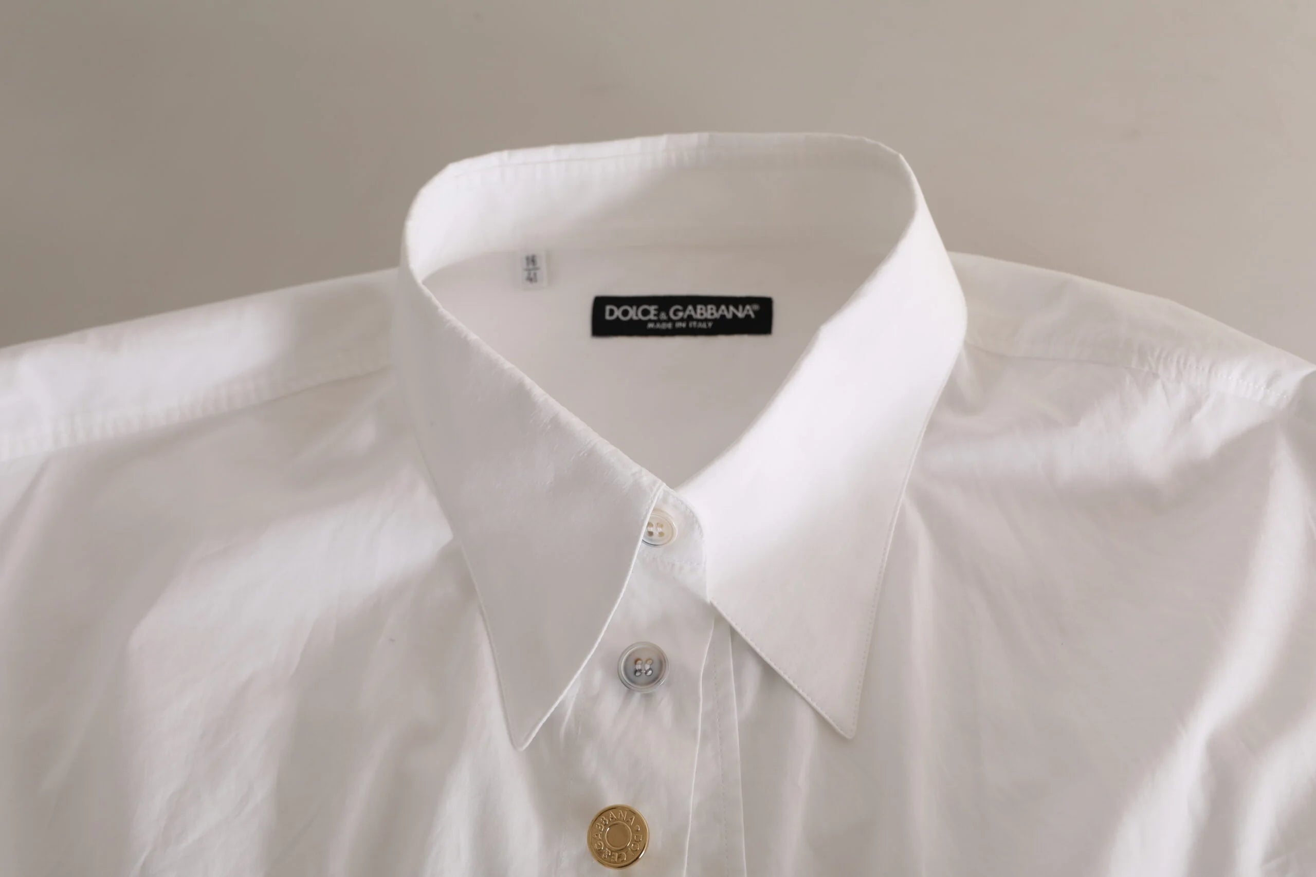 Dolce & Gabbana White Logo Cotton Casual Long Sleeves Shirt - IT41 | L - Shirts