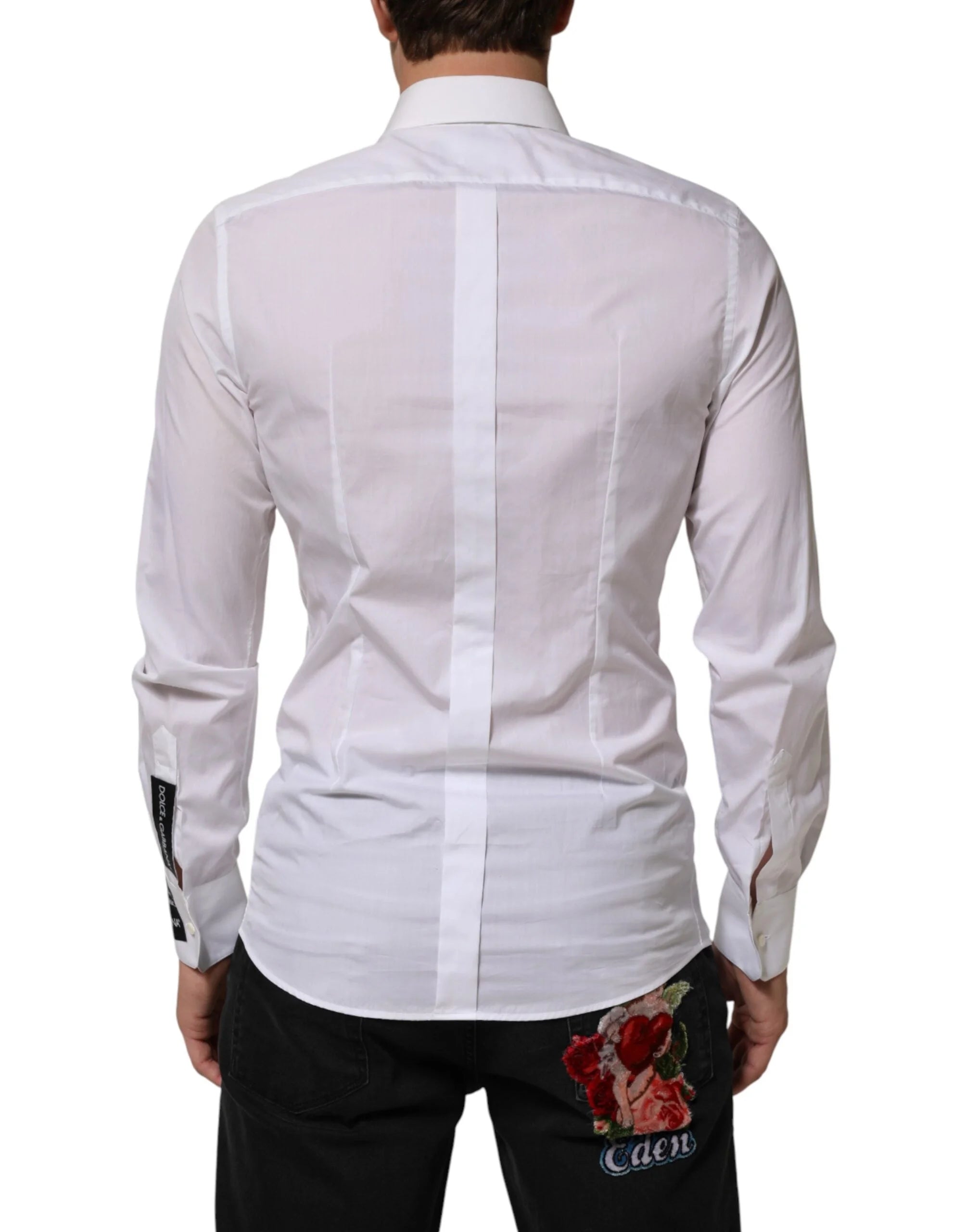 Dolce & Gabbana White Logo Cotton Collared GOLD Dress Shirt - IT39 | S
