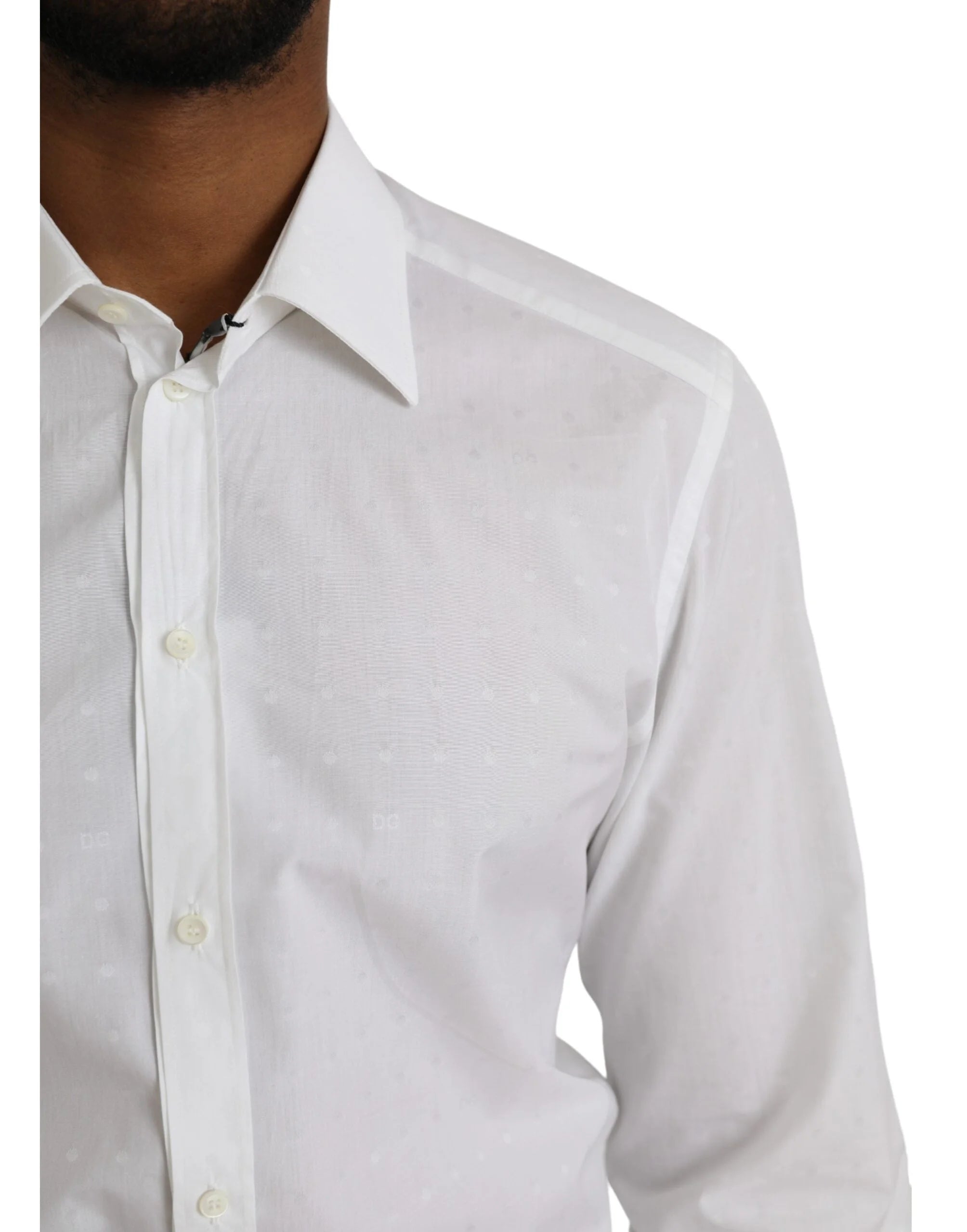 Dolce & Gabbana White Logo Cotton Men Dress GOLD Shirt - IT40 | M - Shirts
