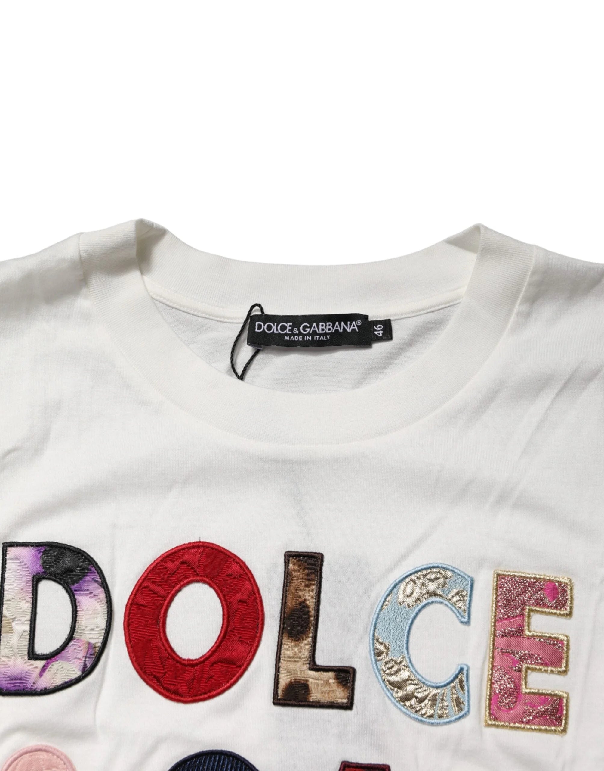 Dolce & Gabbana White Logo Crew Neck Short Sleeves T-shirt - IT46|XL