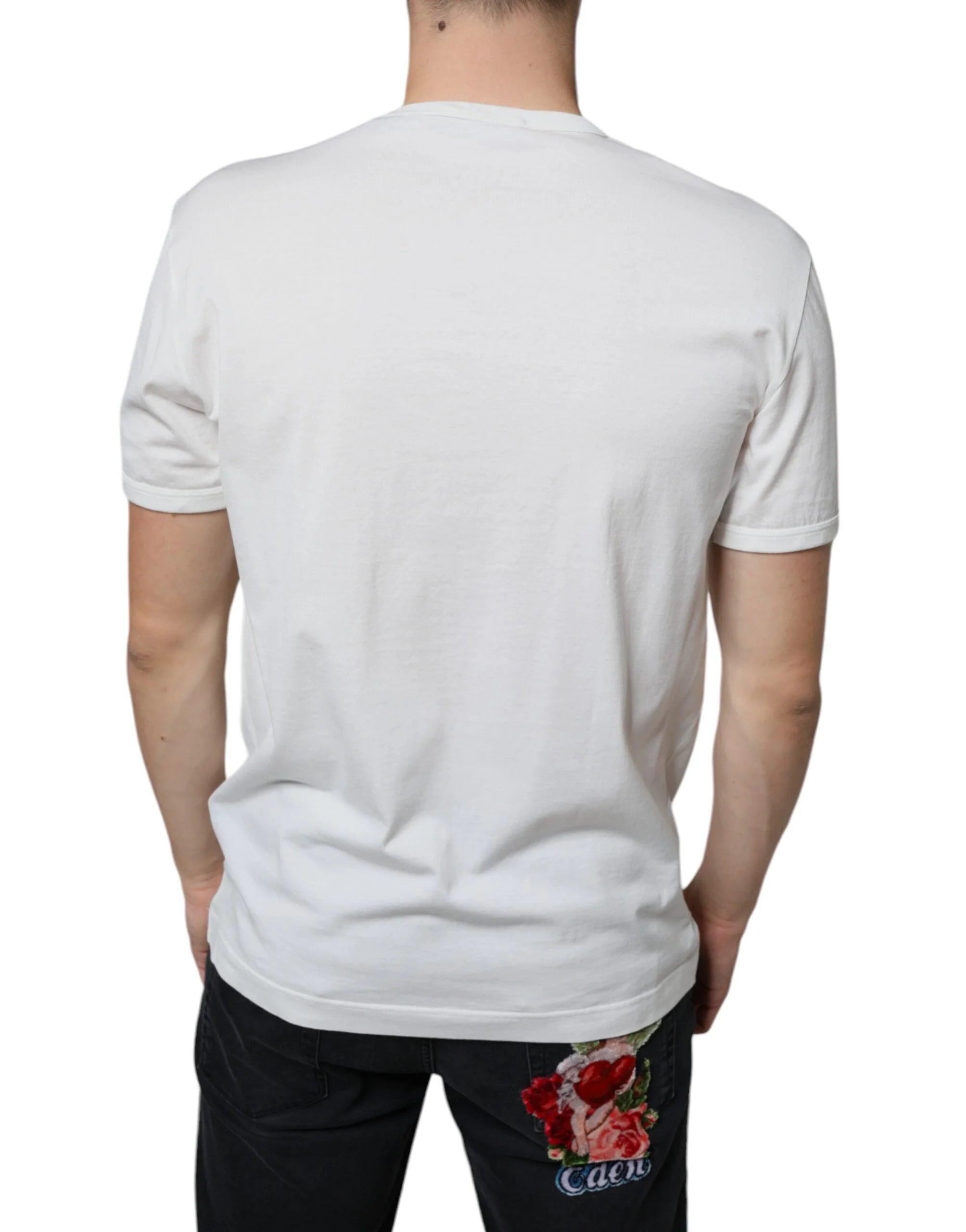 Dolce & Gabbana White Logo Embossed Cotton Crewneck T-shirt - IT52 | XL - T-Shirts