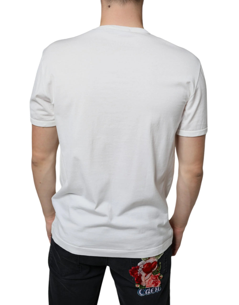 Dolce & Gabbana White Logo Embossed Cotton Crewneck T-shirt - IT52 | XL - T-Shirts