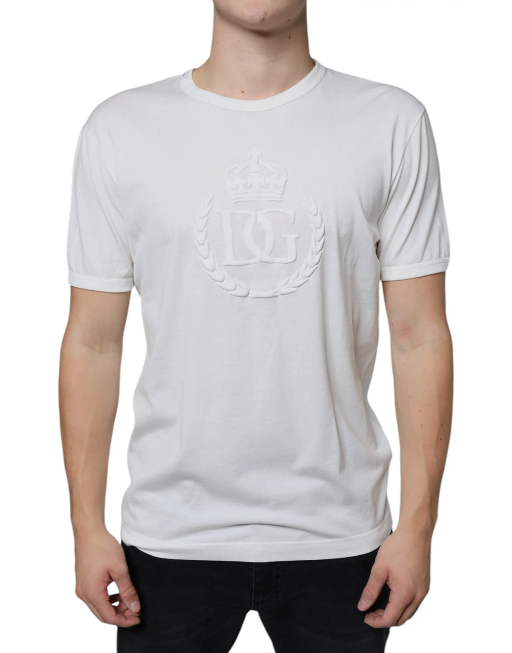 Dolce & Gabbana White Logo Embossed Cotton Crewneck T-shirt - IT52 | XL - T-Shirts