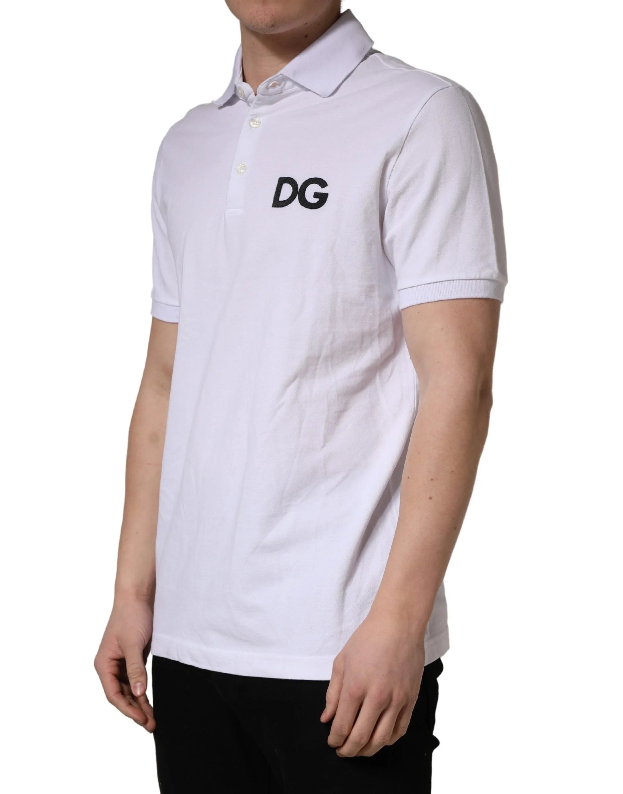 Dolce & Gabbana White Logo Embroidered Cotton Polo T-shirt - IT52 | XL