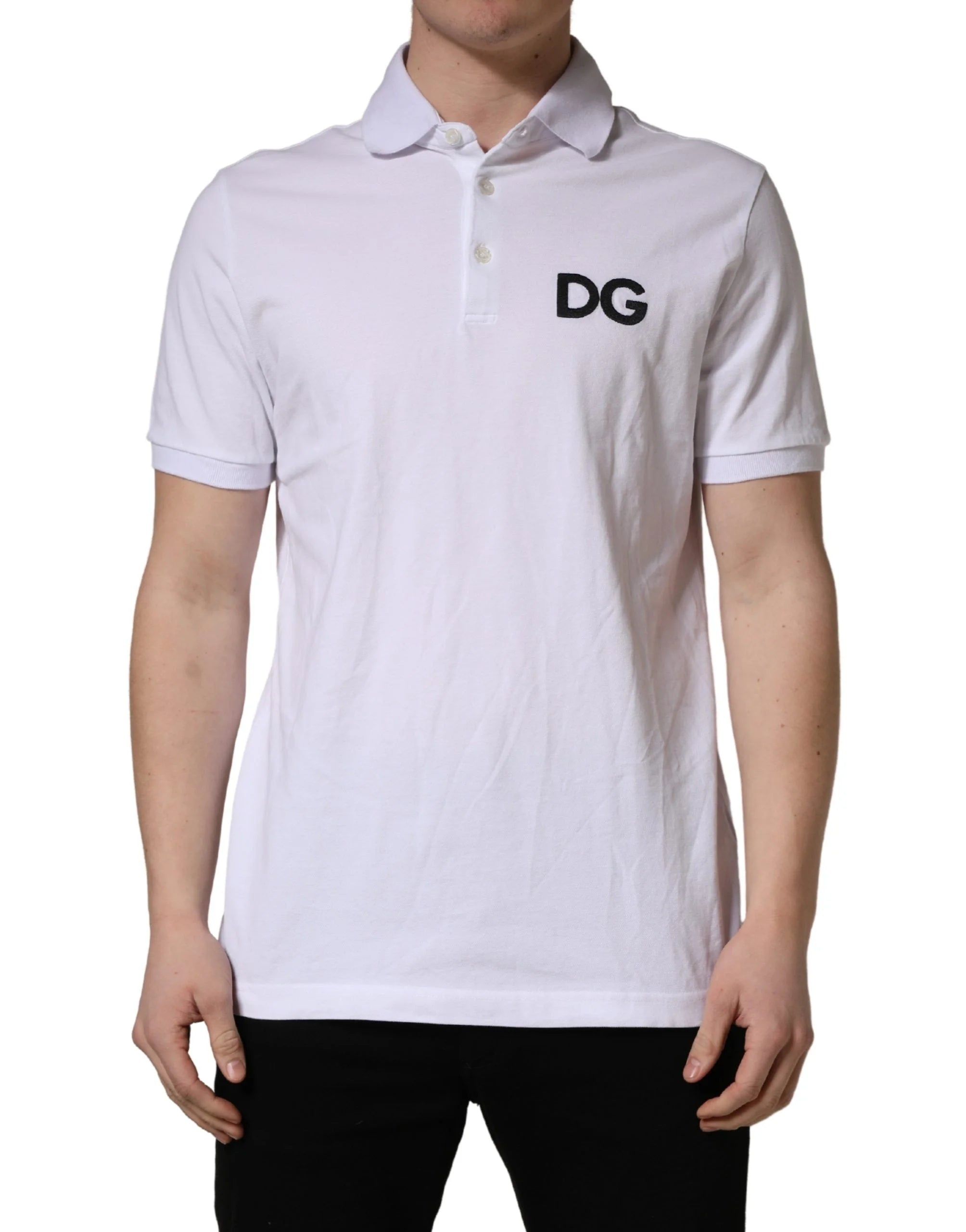 Dolce & Gabbana White Logo Embroidered Cotton Polo T-shirt - IT52 | XL