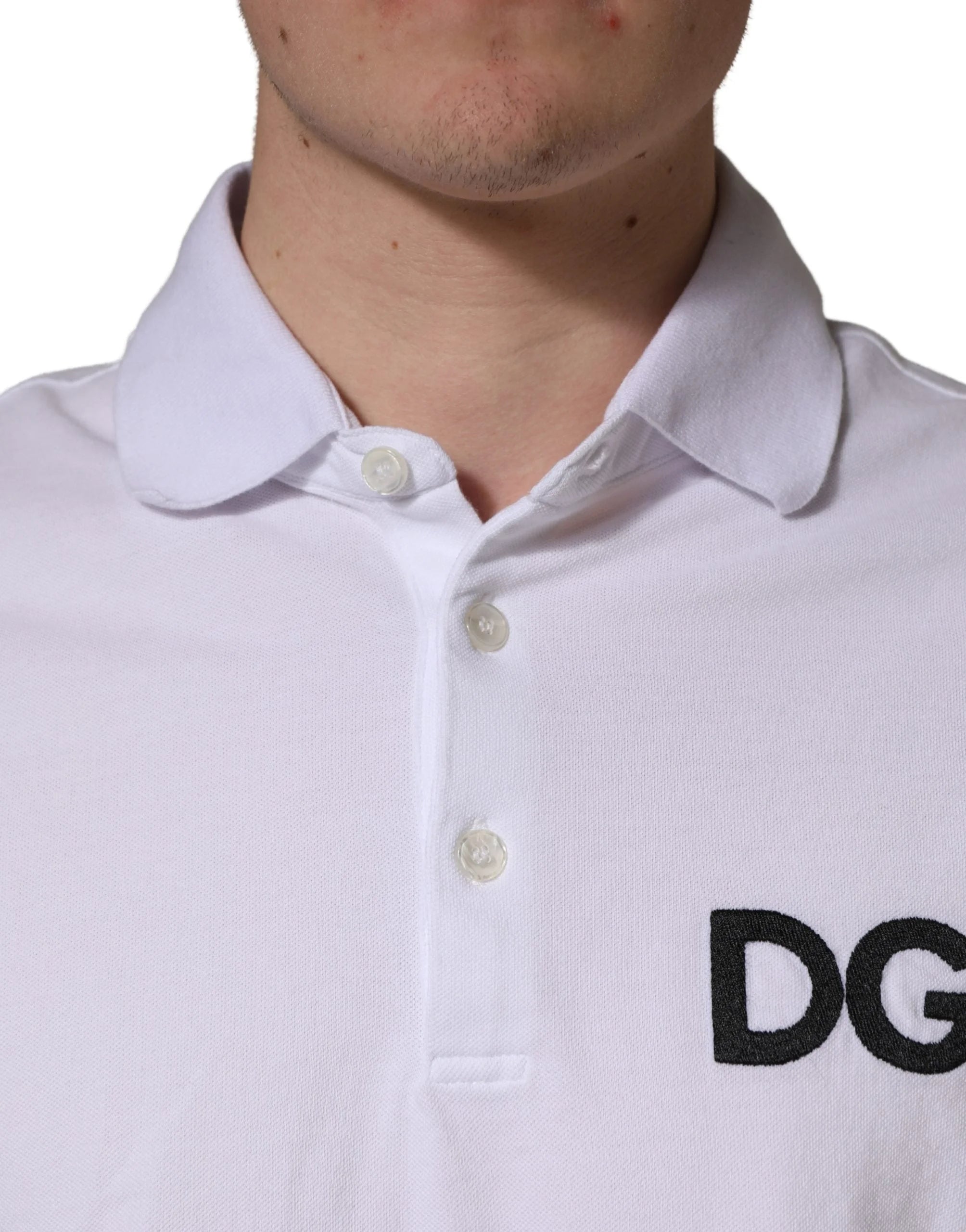 Dolce & Gabbana White Logo Embroidered Cotton Polo T-shirt - IT52 | XL