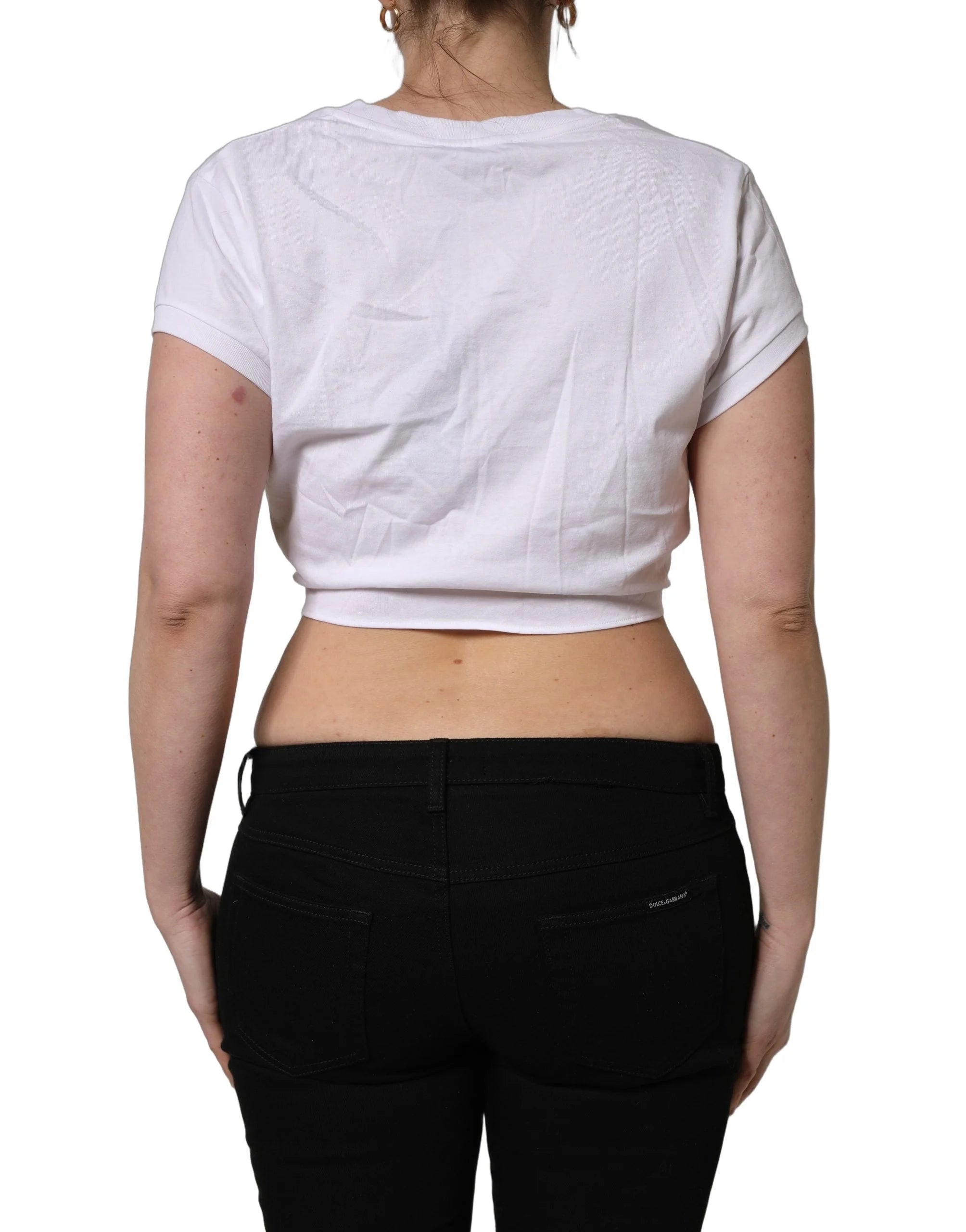 Dolce & Gabbana White Logo Embroidered TieWaist Cropped Top - IT48|XXL