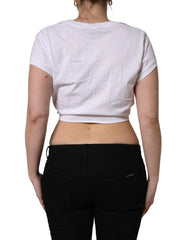 Dolce & Gabbana White Logo Embroidered TieWaist Cropped Top - IT48|XXL