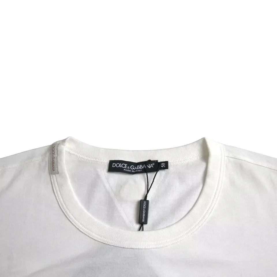 Dolce & Gabbana White Logo Floral Cotton Crew Neck T-shirt - IT50 | L - T-Shirts