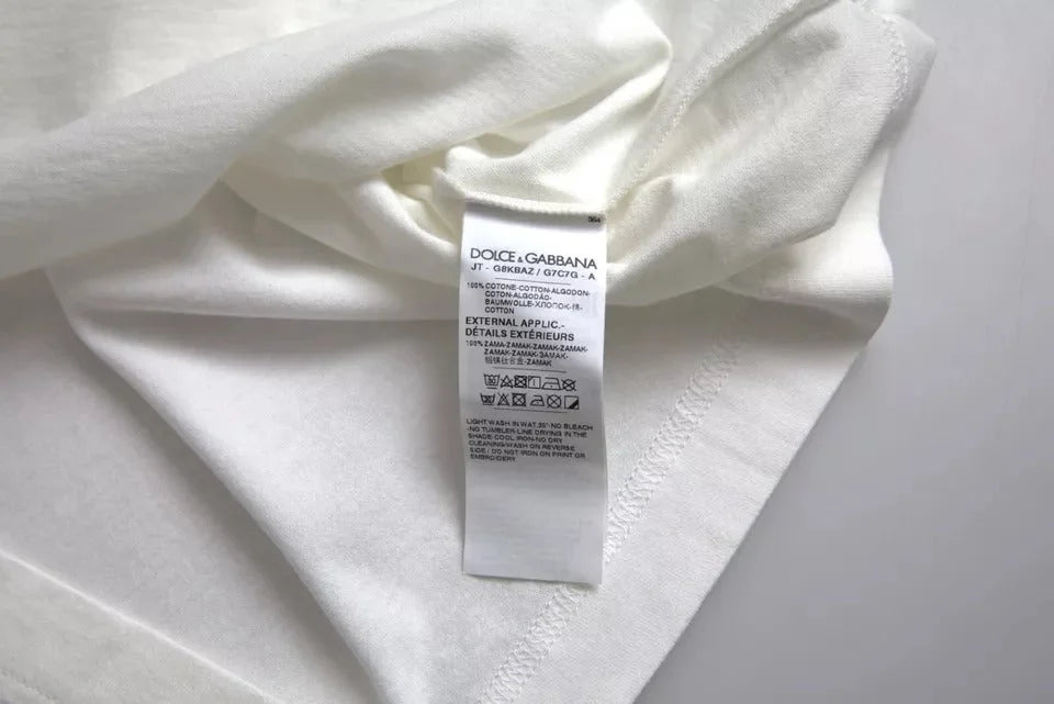 Dolce & Gabbana White Logo Floral Cotton Crew Neck T-shirt - IT50 | L - T-Shirts