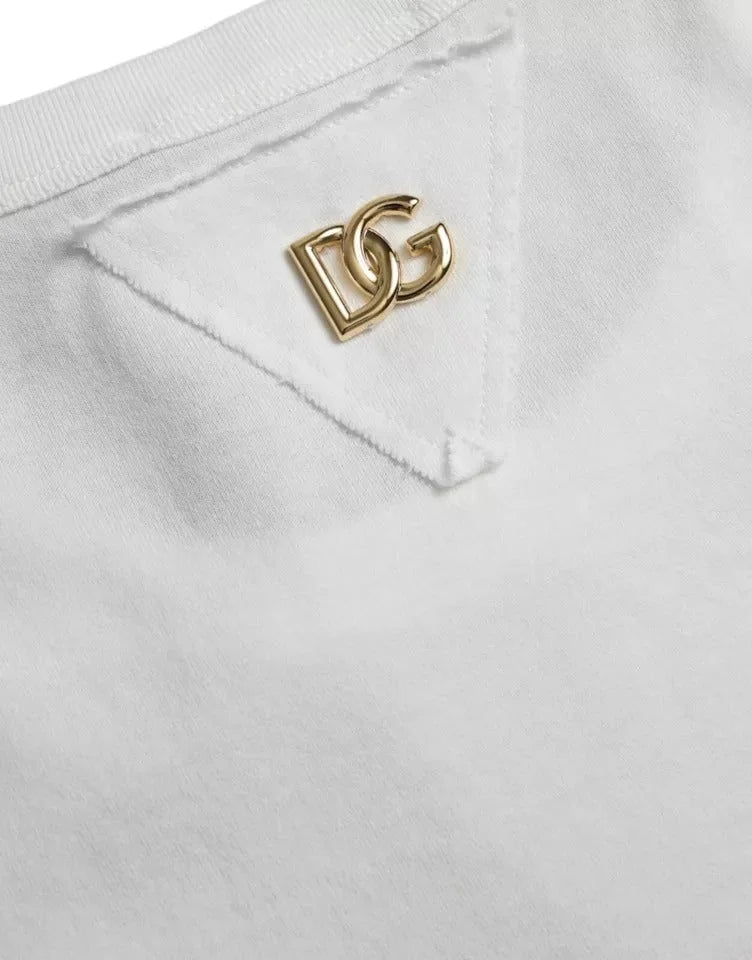 Dolce & Gabbana White Logo Floral Cotton Crew Neck T-shirt - IT50 | L - T-Shirts