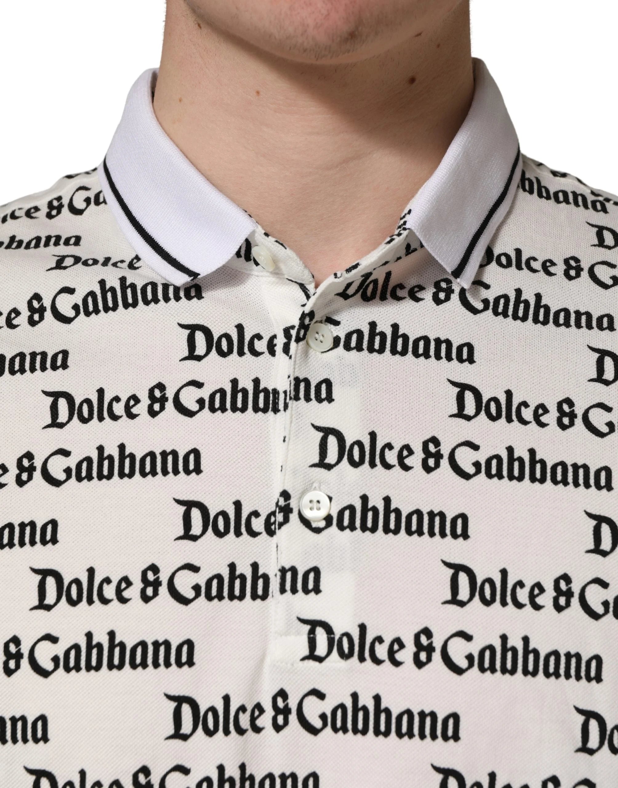 Dolce & Gabbana White Logo Monogram Cotton Men Polo T-shirt