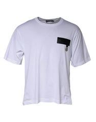Dolce & Gabbana White Logo Patch Cotton Crew Neck T-shirt - IT50 | L - T-Shirts