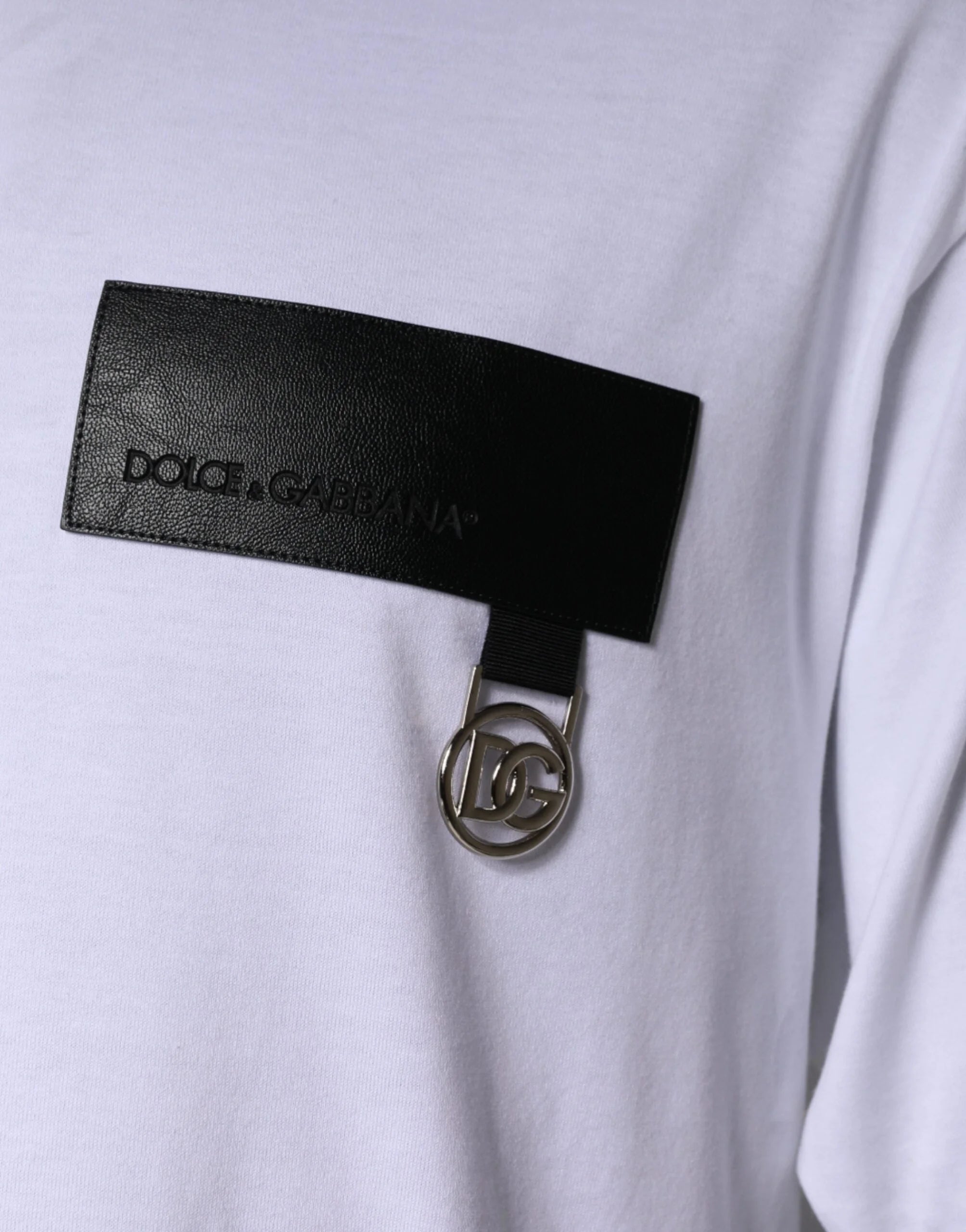 Dolce & Gabbana White Logo Patch Cotton Crew Neck T-shirt - IT50 | L - T-Shirts
