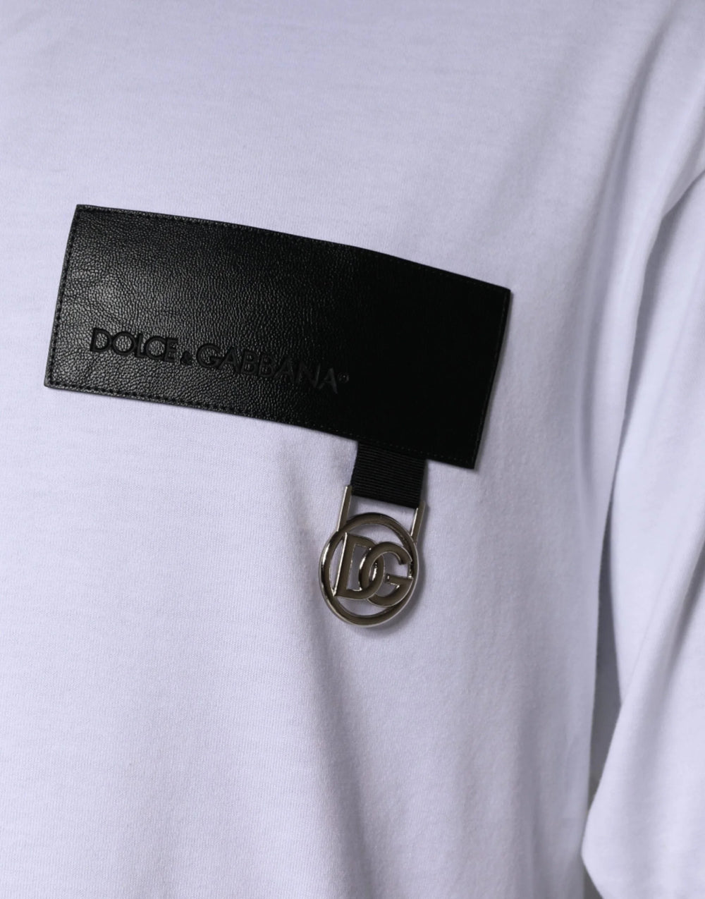 Dolce & Gabbana White Logo Patch Cotton Crew Neck T-shirt - IT50 | L - T-Shirts