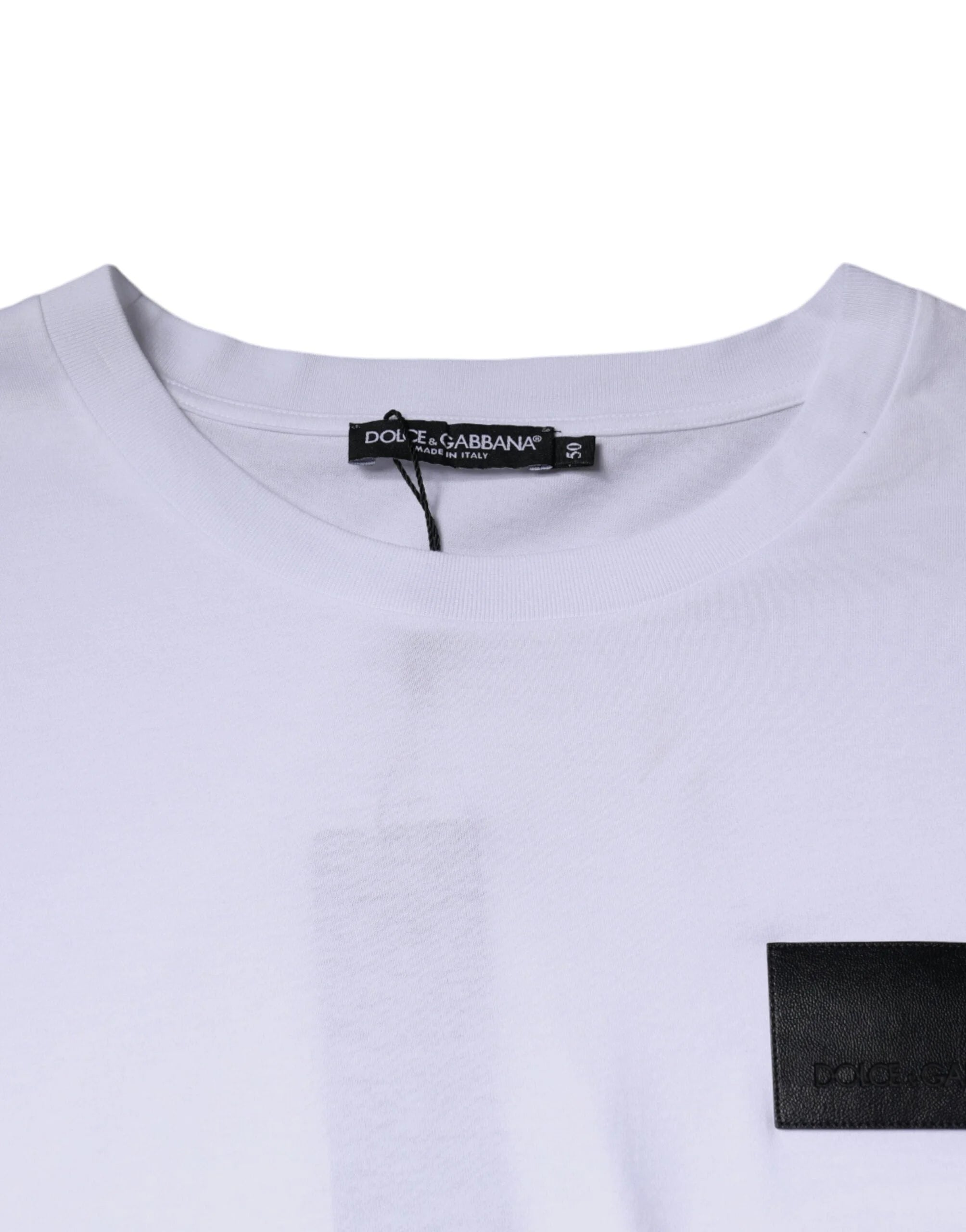 Dolce & Gabbana White Logo Patch Cotton Crew Neck T-shirt - IT50 | L - T-Shirts