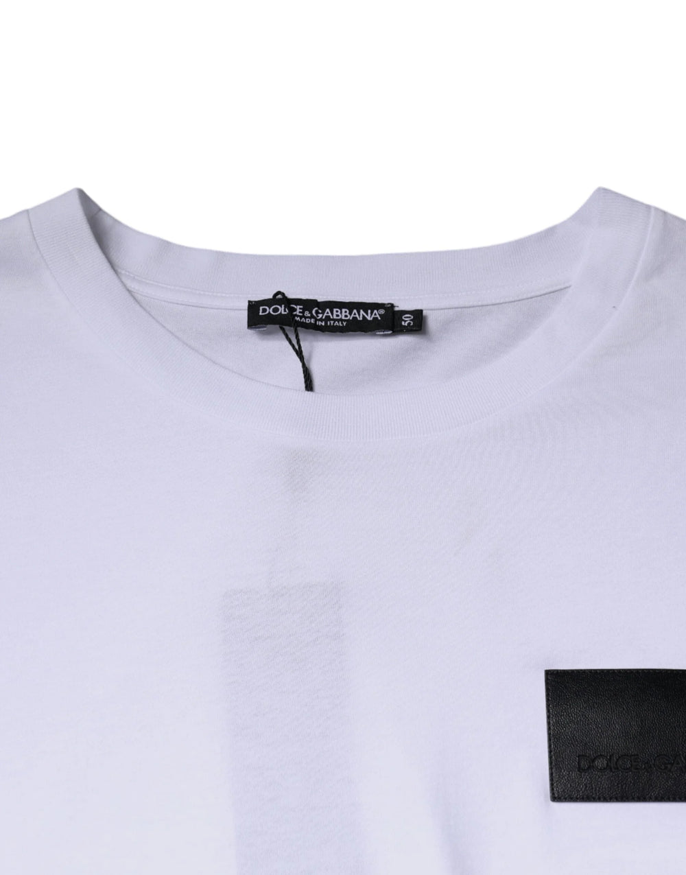 Dolce & Gabbana White Logo Patch Cotton Crew Neck T-shirt - IT50 | L - T-Shirts