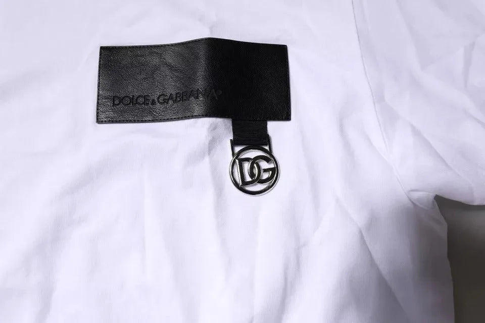 Dolce & Gabbana White Logo Patch Cotton Crew Neck T-shirt - T-Shirts