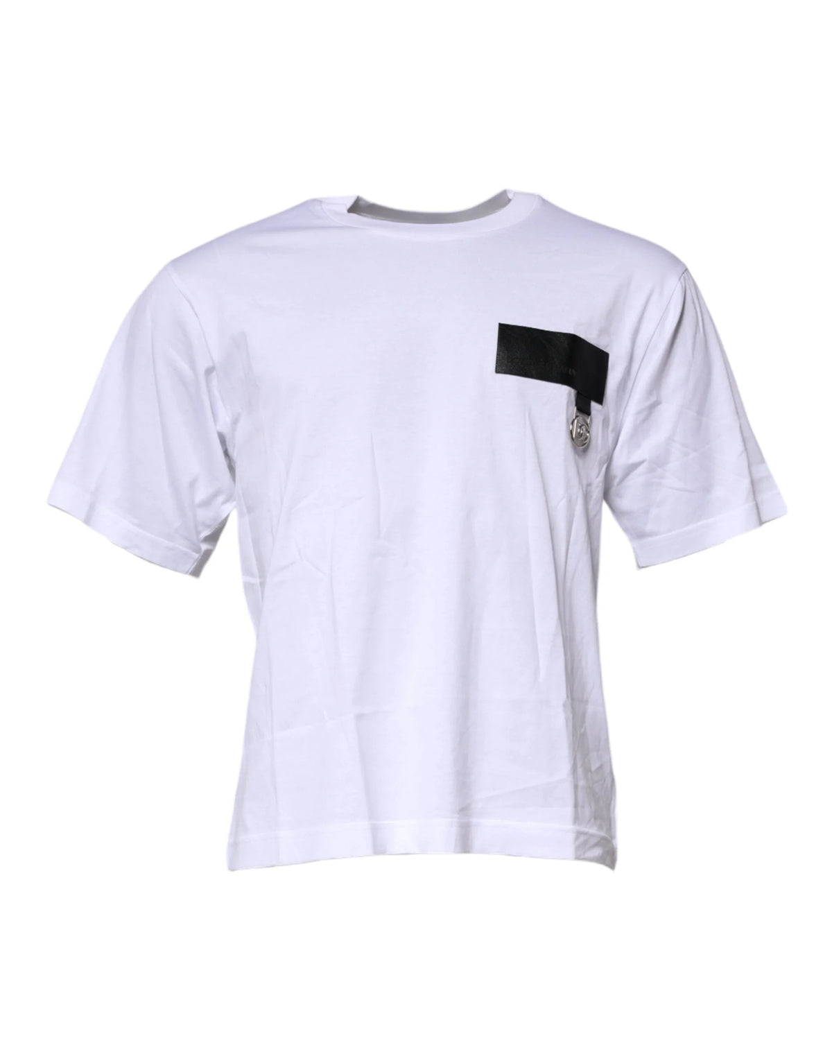 Dolce & Gabbana White Logo Patch Cotton Crew Neck T-shirt - T-Shirts