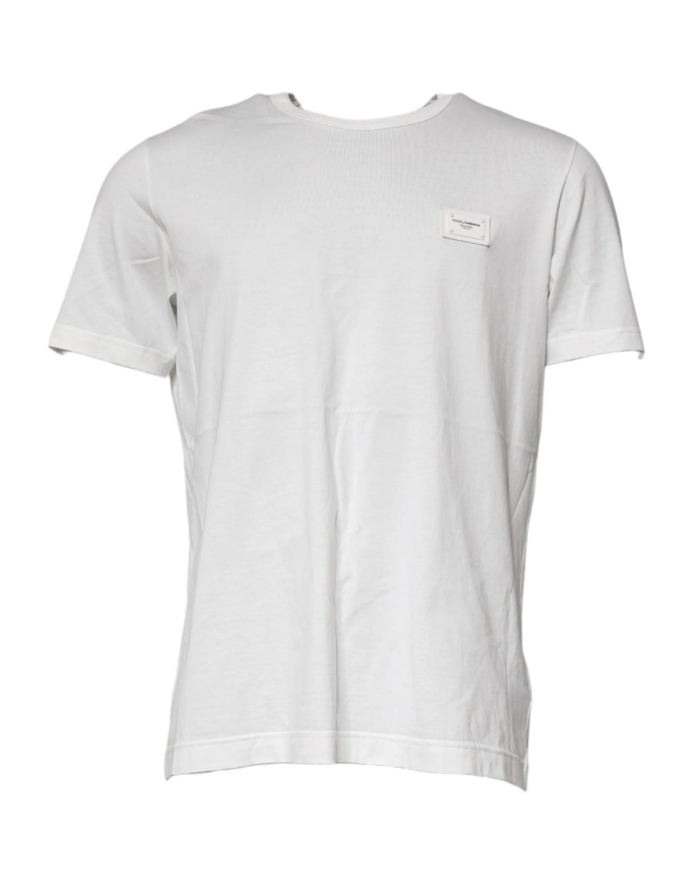 Dolce & Gabbana White Logo Plaque Cotton Crew Neck T-shirt - IT46 | S - T-Shirts